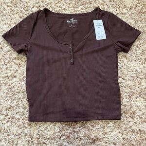 Hollister Women's Dark Brown Short Sleeve Top